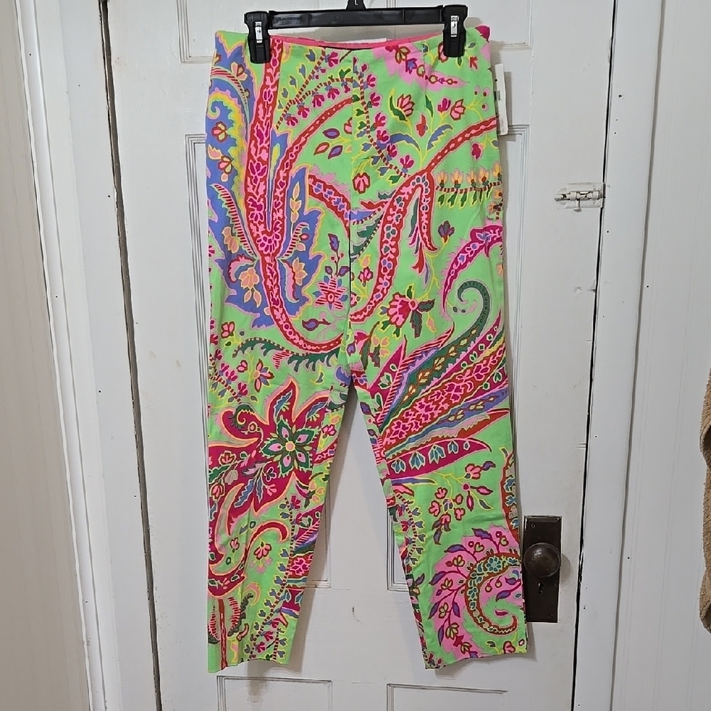 Ralph Lauren BLACK LABEL PINK GREEN Colorful Paisley Women's Pants SIZE 10 NWT!!